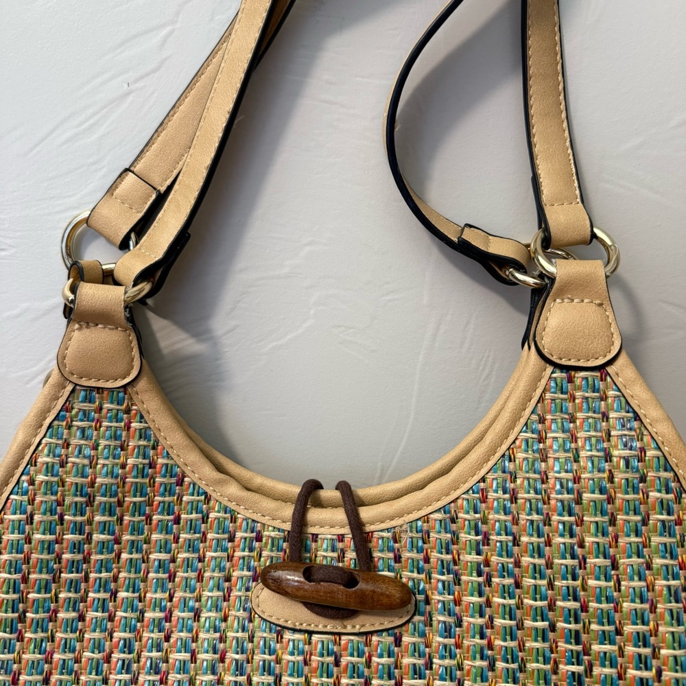 Simply Noelle Woven Rattan Straw Colorful Multi Shoulder Crossbody Bag Purse - Picture 5 of 11